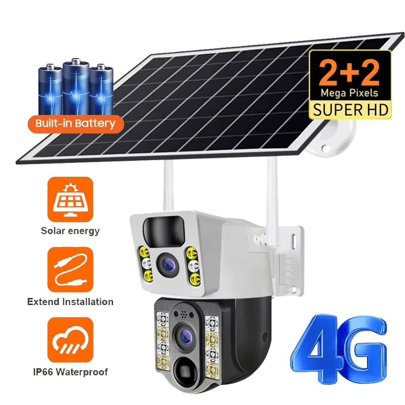 4G LTE Solar Powered Security Camera Battery Backup Wireless IP Outdoor Weatherproof Video Surveillance Camera